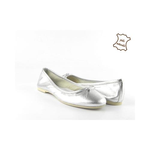 Balerini dama din piele naturala E400 Argento-Intagliata