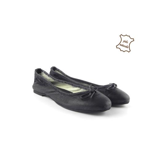 Balerini dama din piele naturala E400 Nero-intagliata