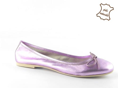Balerini dama din piele naturala E400 Rosa lame