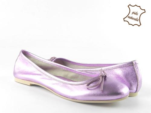 Balerini dama din piele naturala E400 Rosa lame