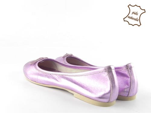 Balerini dama din piele naturala E400 Rosa lame