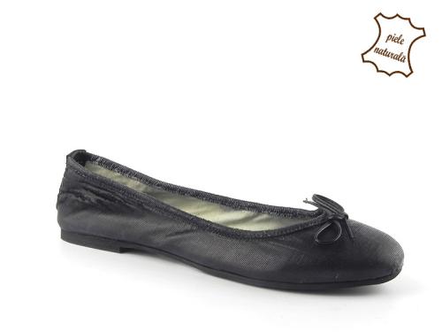 Balerini dama din piele naturala E400 Nero-intagliata