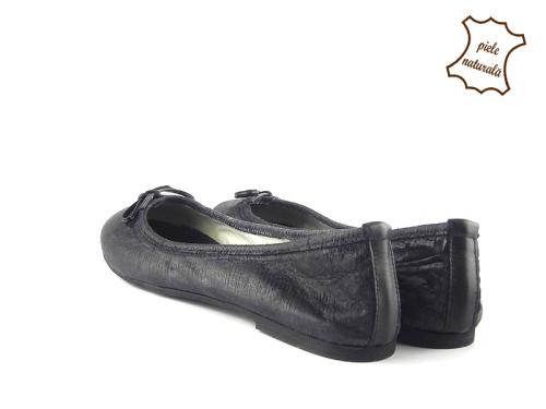 Balerini dama din piele naturala E400 Nero-intagliata