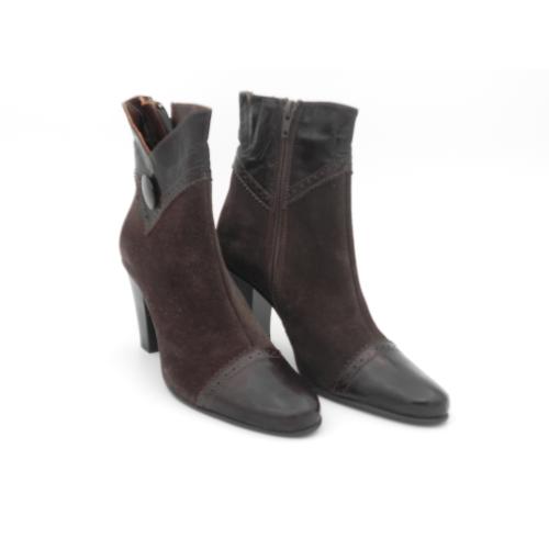 Botine dama din Piele naturala intoarsa Jene maro