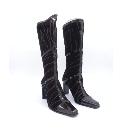 Cizme dama elegante din piele intoarsa naturala Veria negru