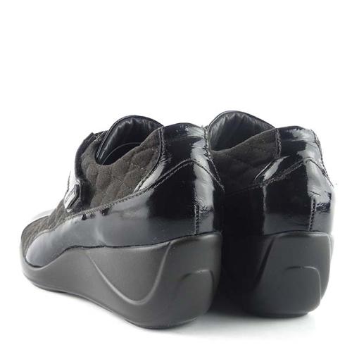 Pantofi din piele naturala lacuita si material textil 5255-004