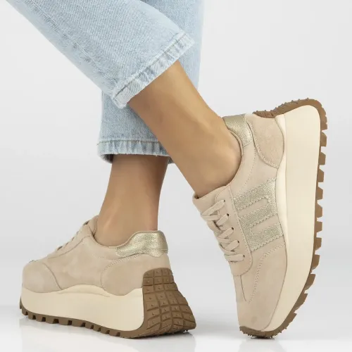 Pantofi sport dama Bej din Piele intoarsa Alia