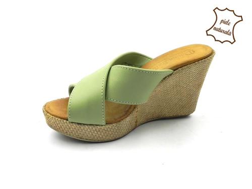 Papuci din piele naturala Sara verde