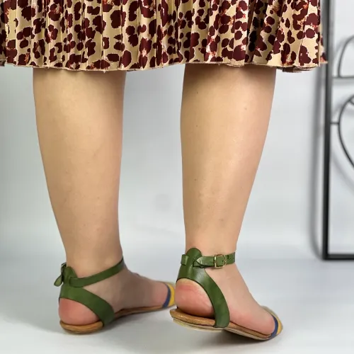 Sandale damă fără toc Verde din piele naturală Livia 
