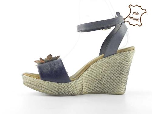 Sandale din piele naturala Flower FELY bleumarin