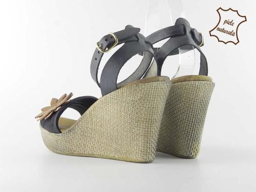 Sandale din piele naturala Flower FELY bleumarin