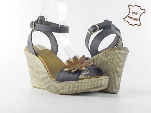 Sandale din piele naturala Flower FELY bleumarin