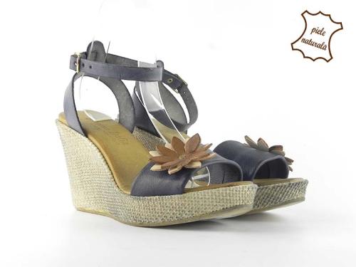 Sandale din piele naturala Flower FELY bleumarin