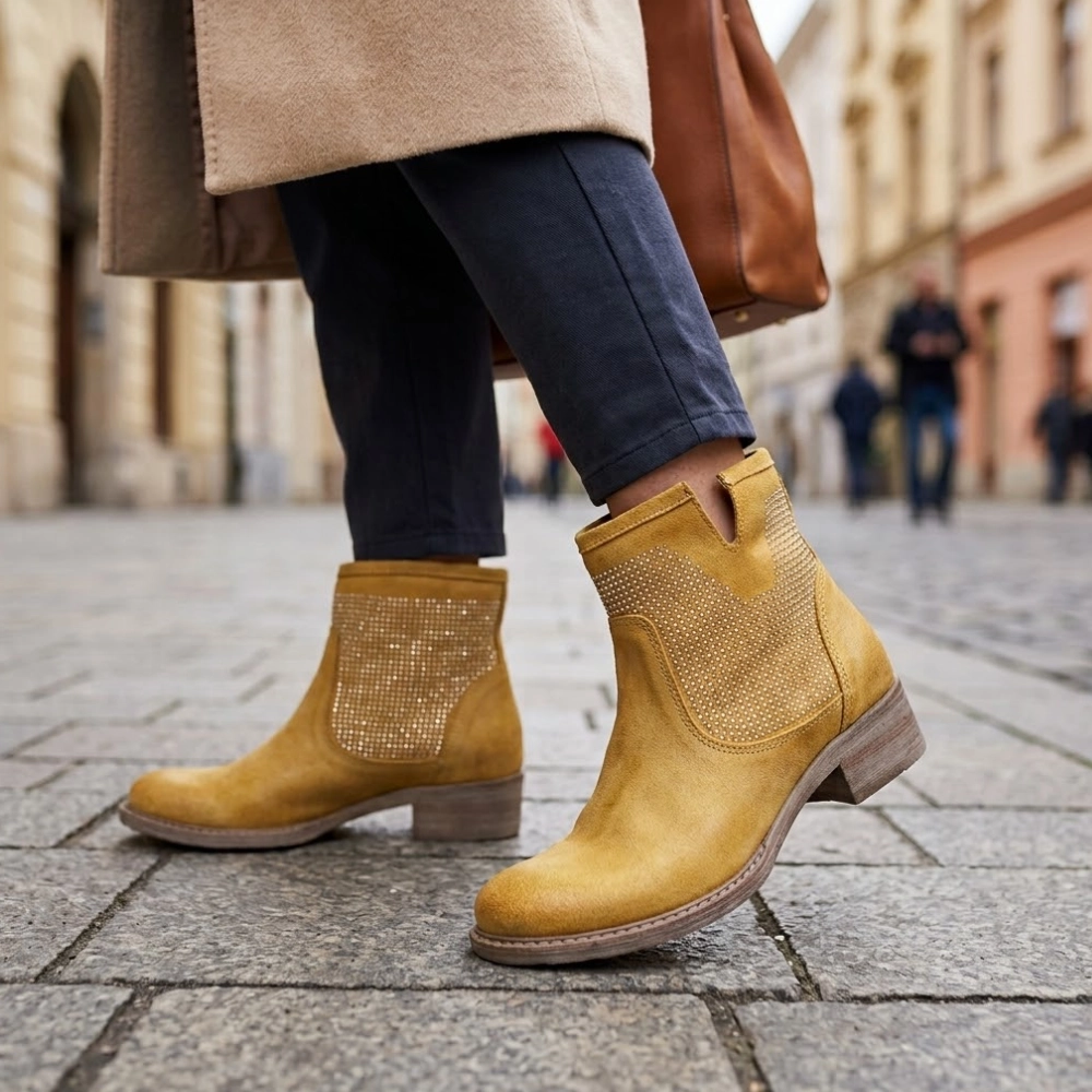 Ghete dama din piele naturala Sabia camel