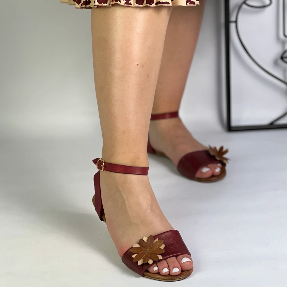 Sandale dama fara toc Rosu din piele naturala Kaia