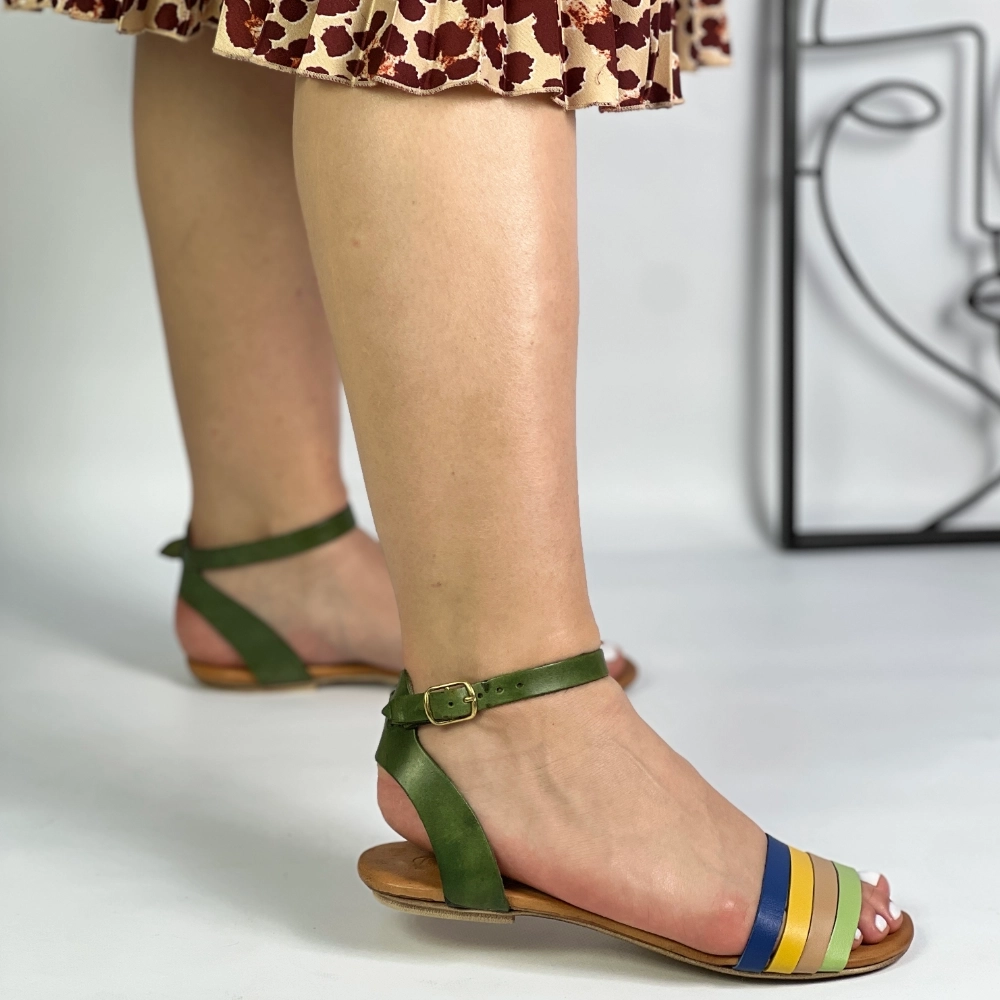 Sandale dama fara toc verzi din piele naturala Livia 